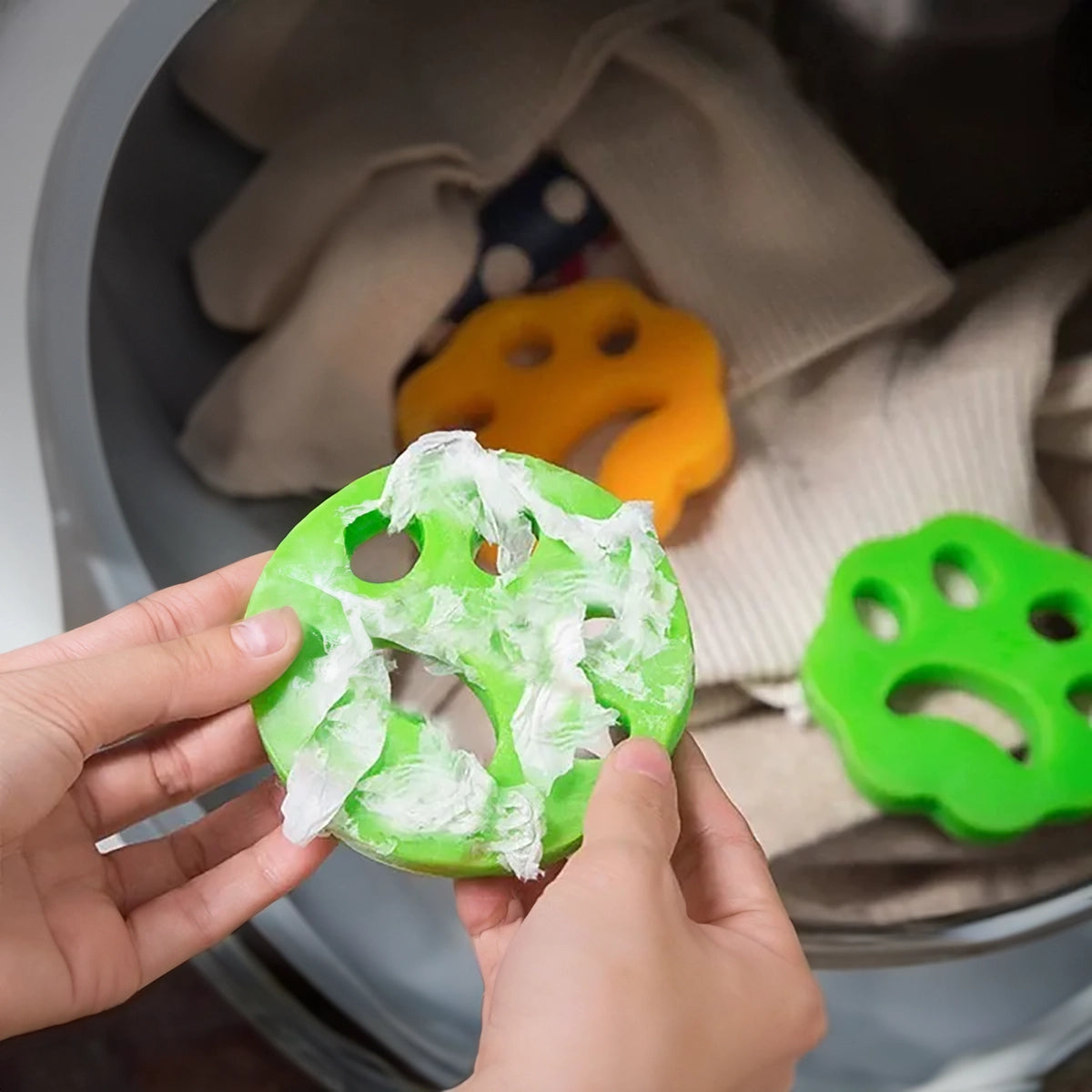 Pack de 4 atrapa-pelos de silicona para lavadora